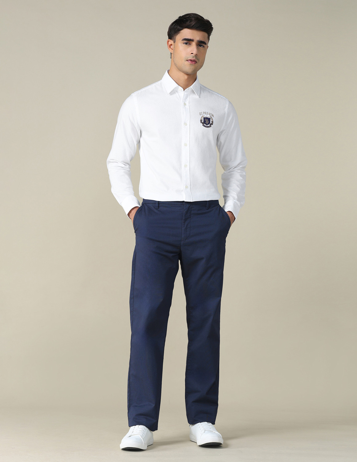Image of U.S. POLO ASSN. Men Solid, Printed Casual White Shirt
