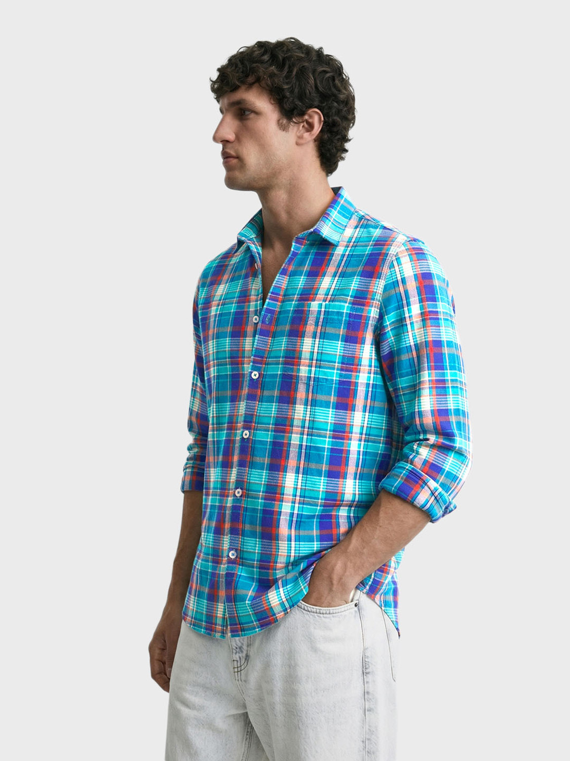 Image of The Indian Garage Co. Men Checkered Casual Blue Shirt