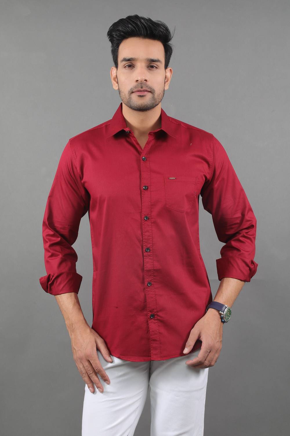 Tanip Men Slim Fit Solid Spread Collar Casual Shirt
