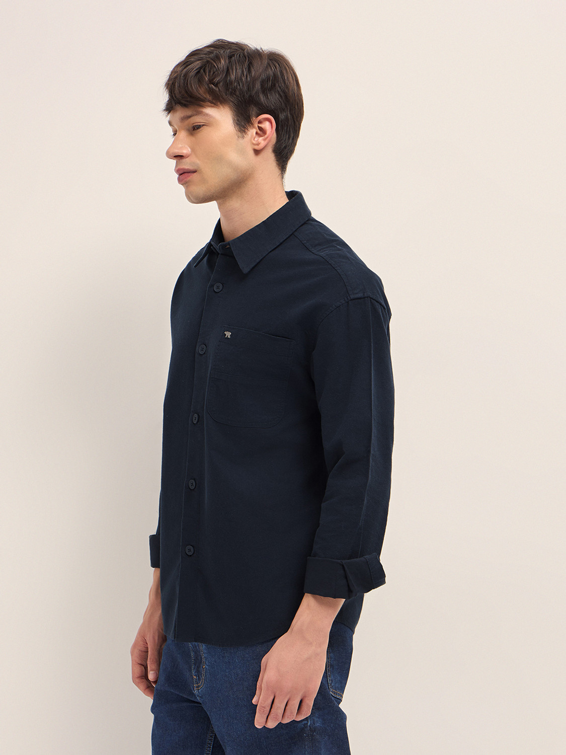 Image of THE BEAR HOUSE Men Printed Casual Blue Shirt