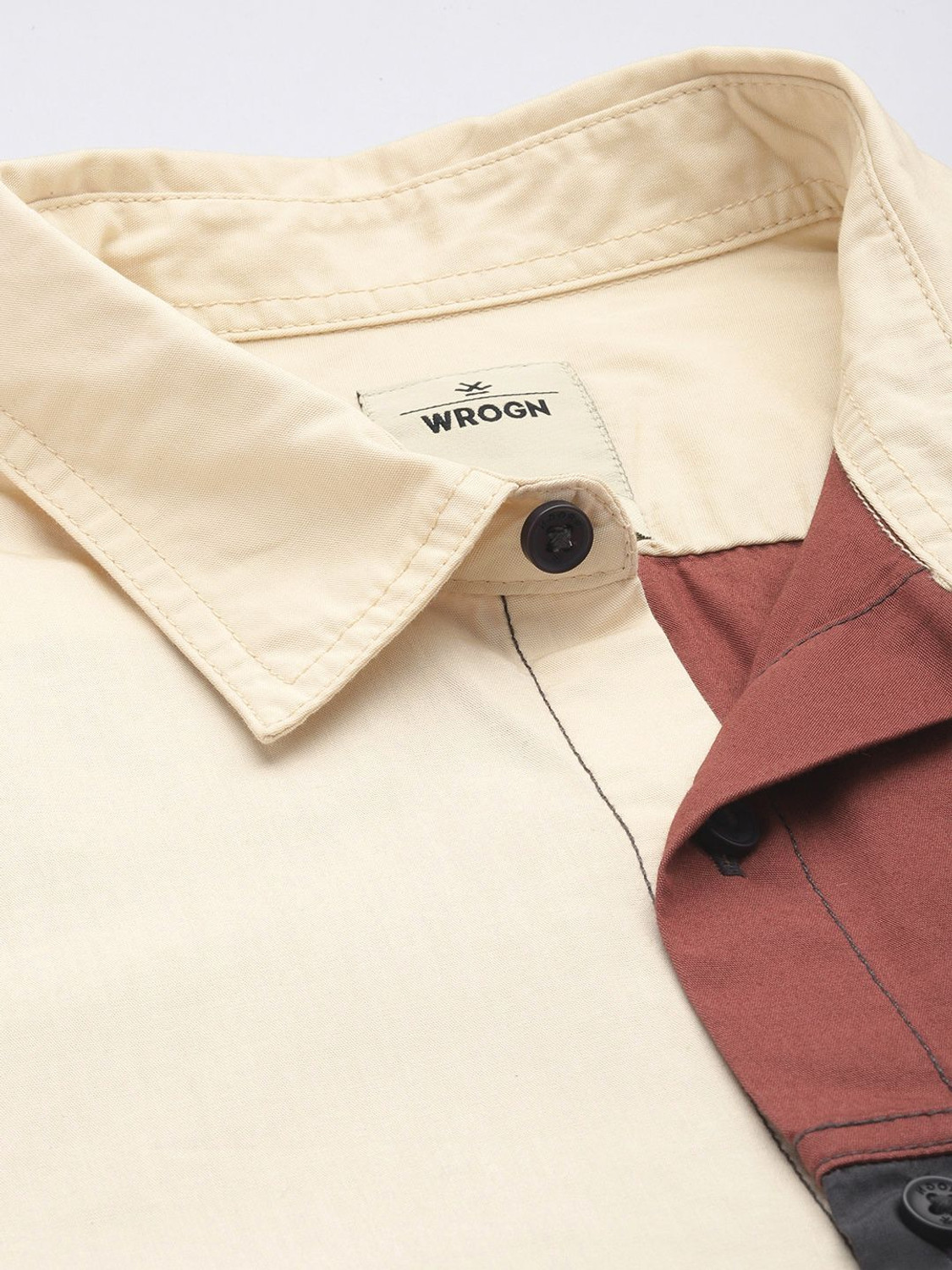 Image of WROGN Men Color Block Casual White Shirt