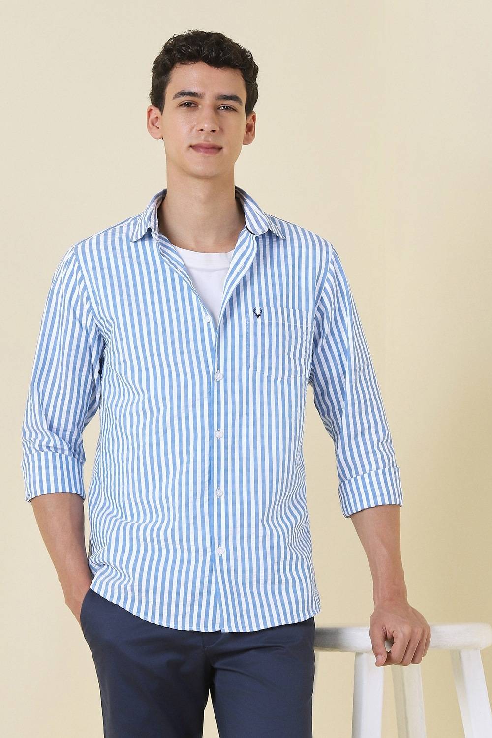 Allen Solly Men Striped Casual Light Blue Shirt