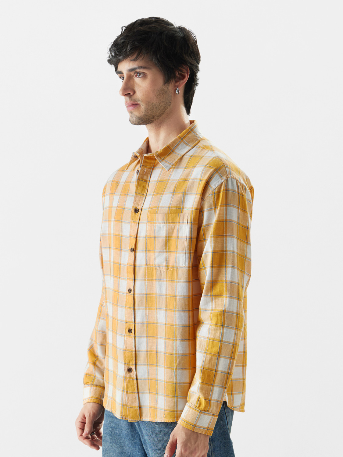 Image of The Souled Store Men Checkered Casual Yellow, White, Black Shirt