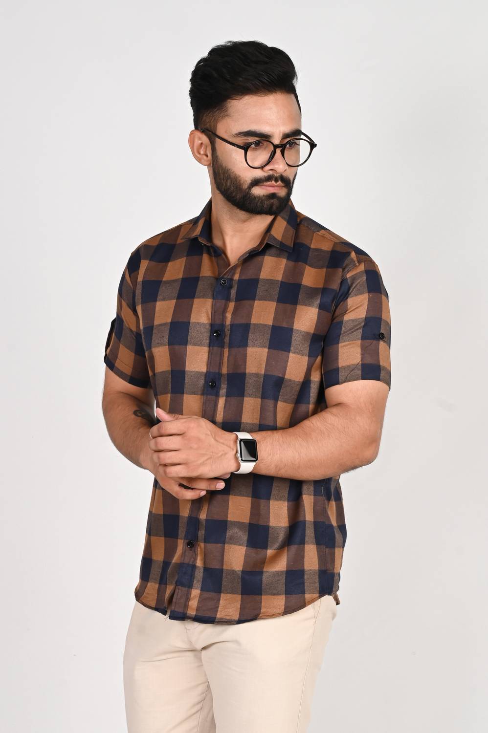 ANP BIHARIKA Men Checkered Casual Brown Shirt