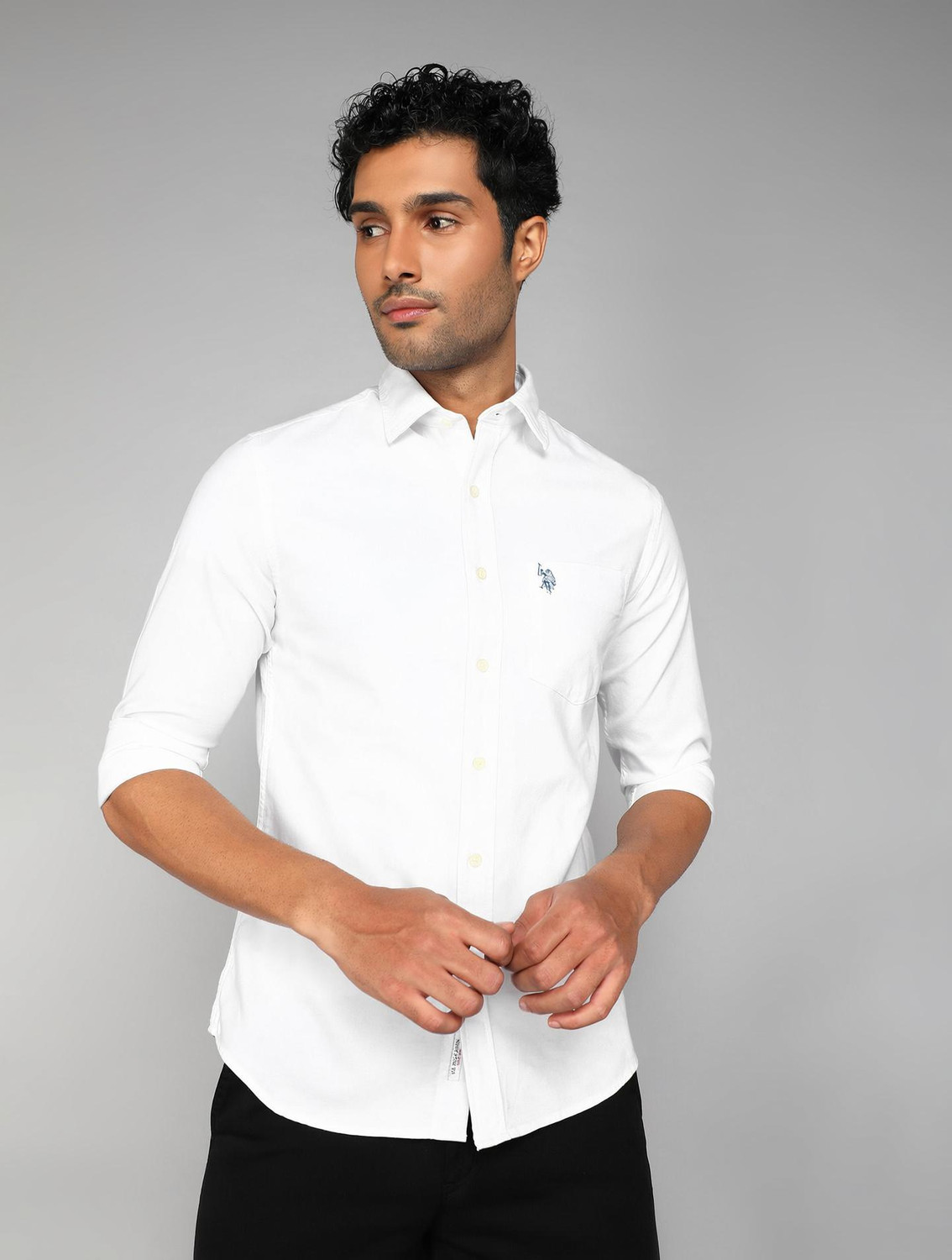 Image of U.S. POLO ASSN. Men Solid Casual White Shirt