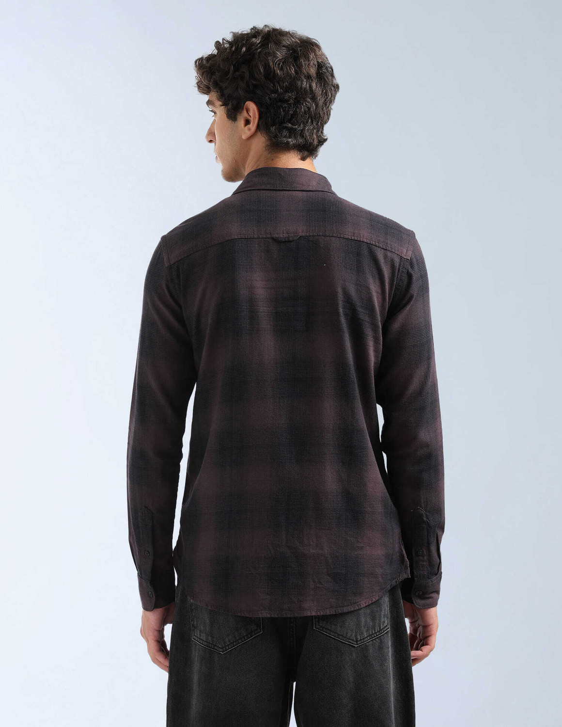Image of FLYING MACHINE Men Checkered Casual Purple Shirt