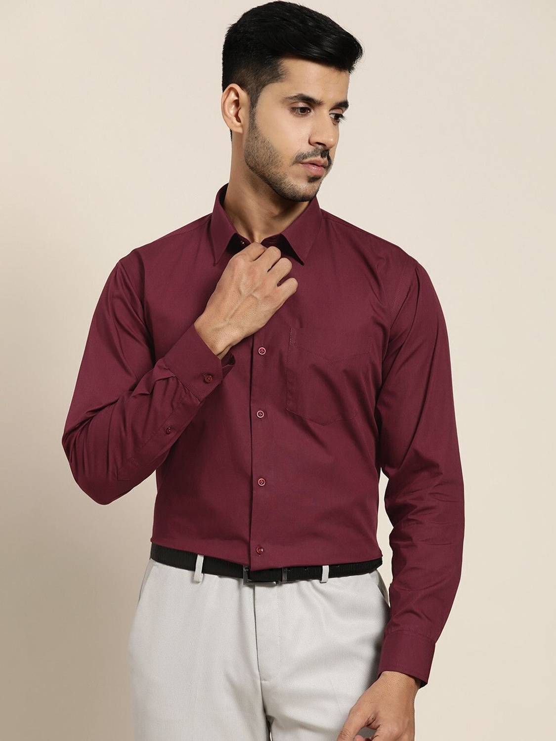 Hancock Men Maroon Formal Shirt - Image 3