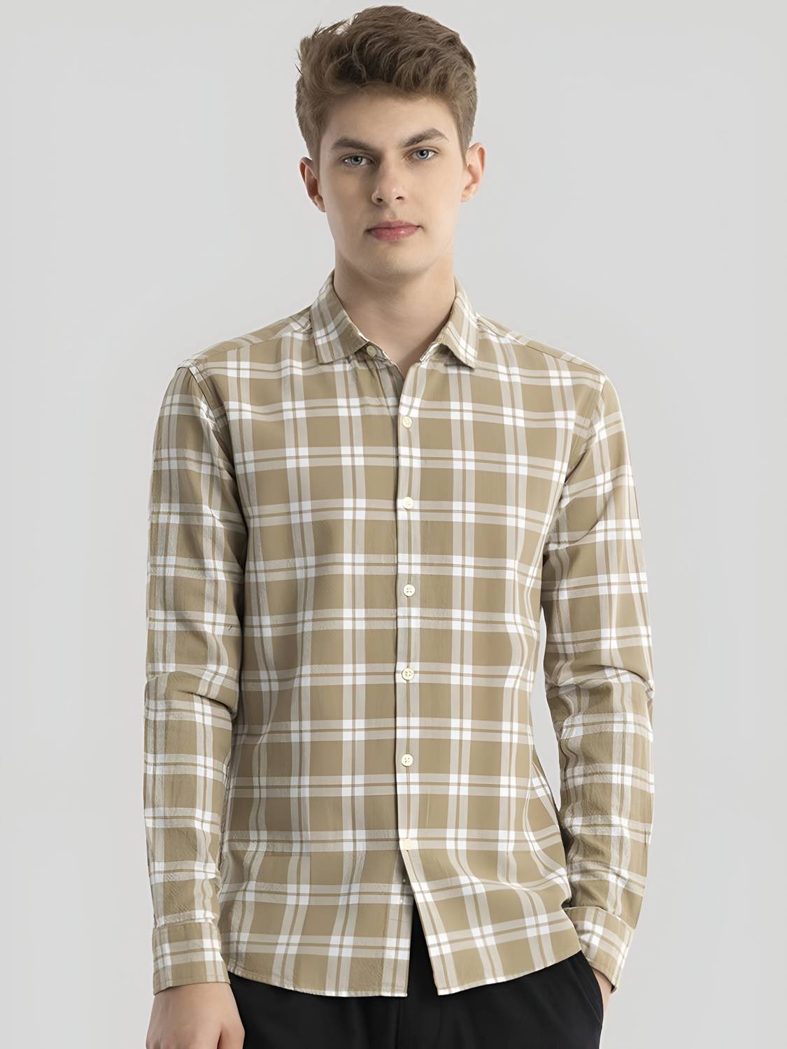 RODEIZ Men Striped Casual Beige Shirt - Image 3