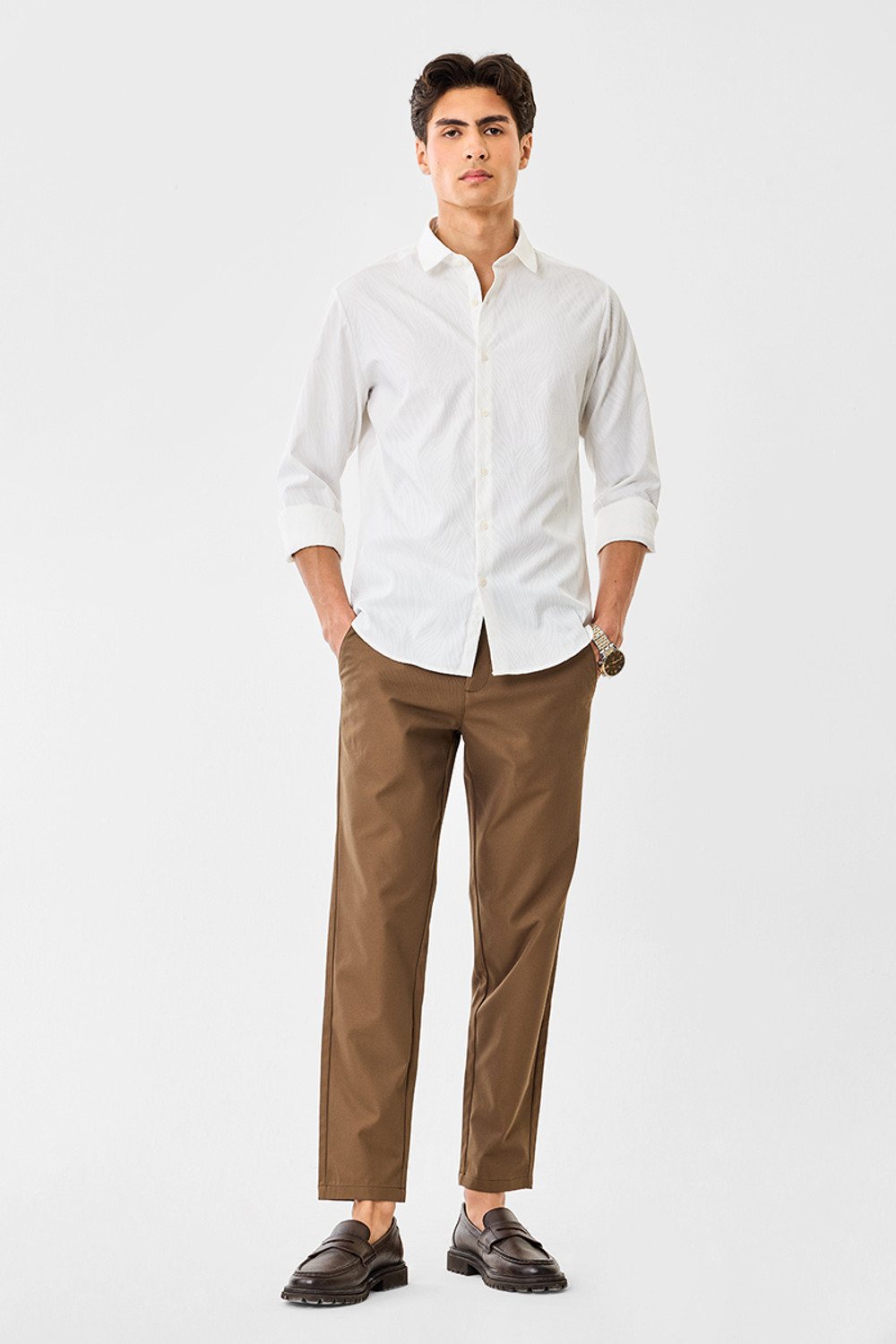 Image of Snitch Men Self Design Formal White Shirt