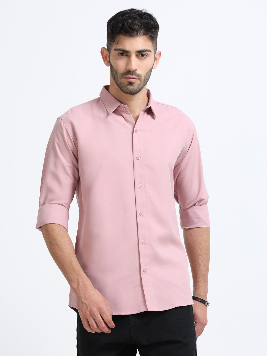 Image of WHISQ Men Solid Casual Pink Shirt