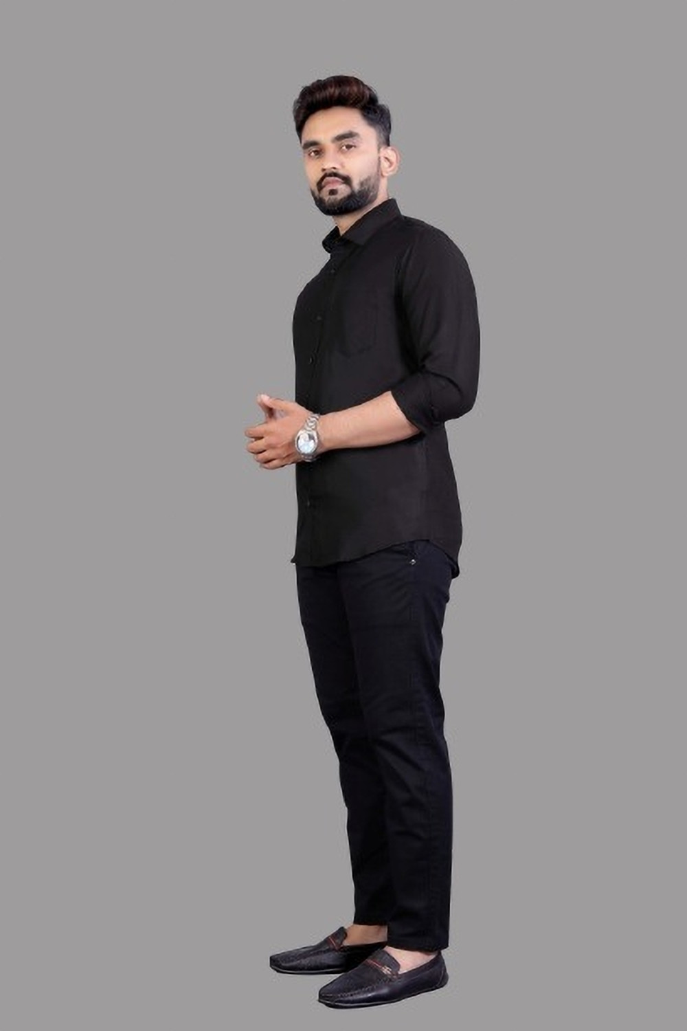 Image of Mansi F Studio Men Solid Casual Black Shirt