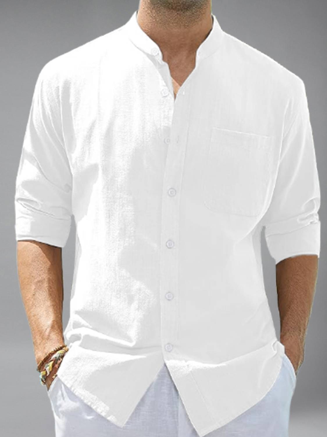 Vashuqi Men White Casual Shirt - Image 1