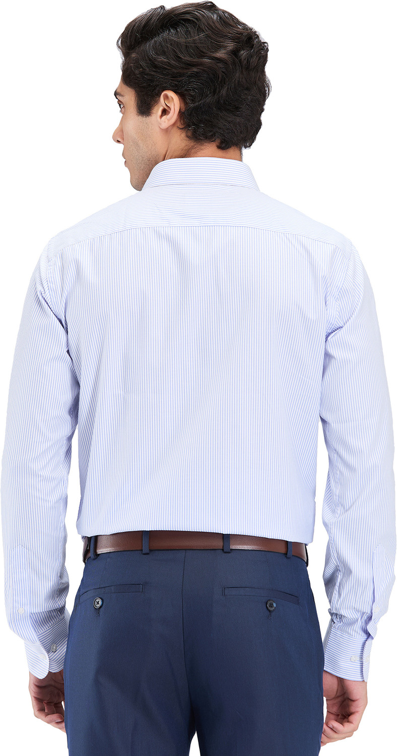 Image of PARK AVENUE Men Striped Formal Blue Shirt