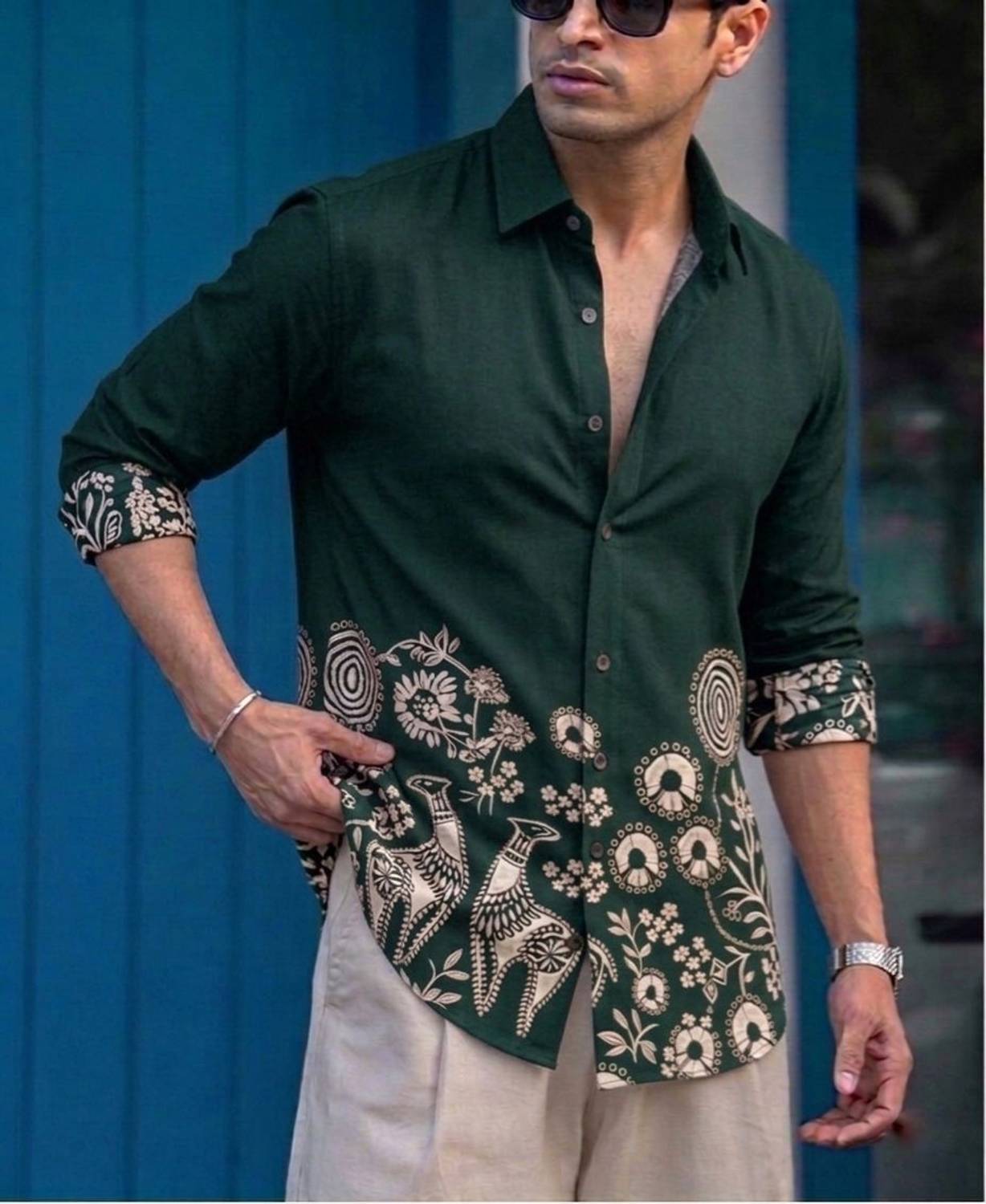 Men Printed Casual Green Shirt
