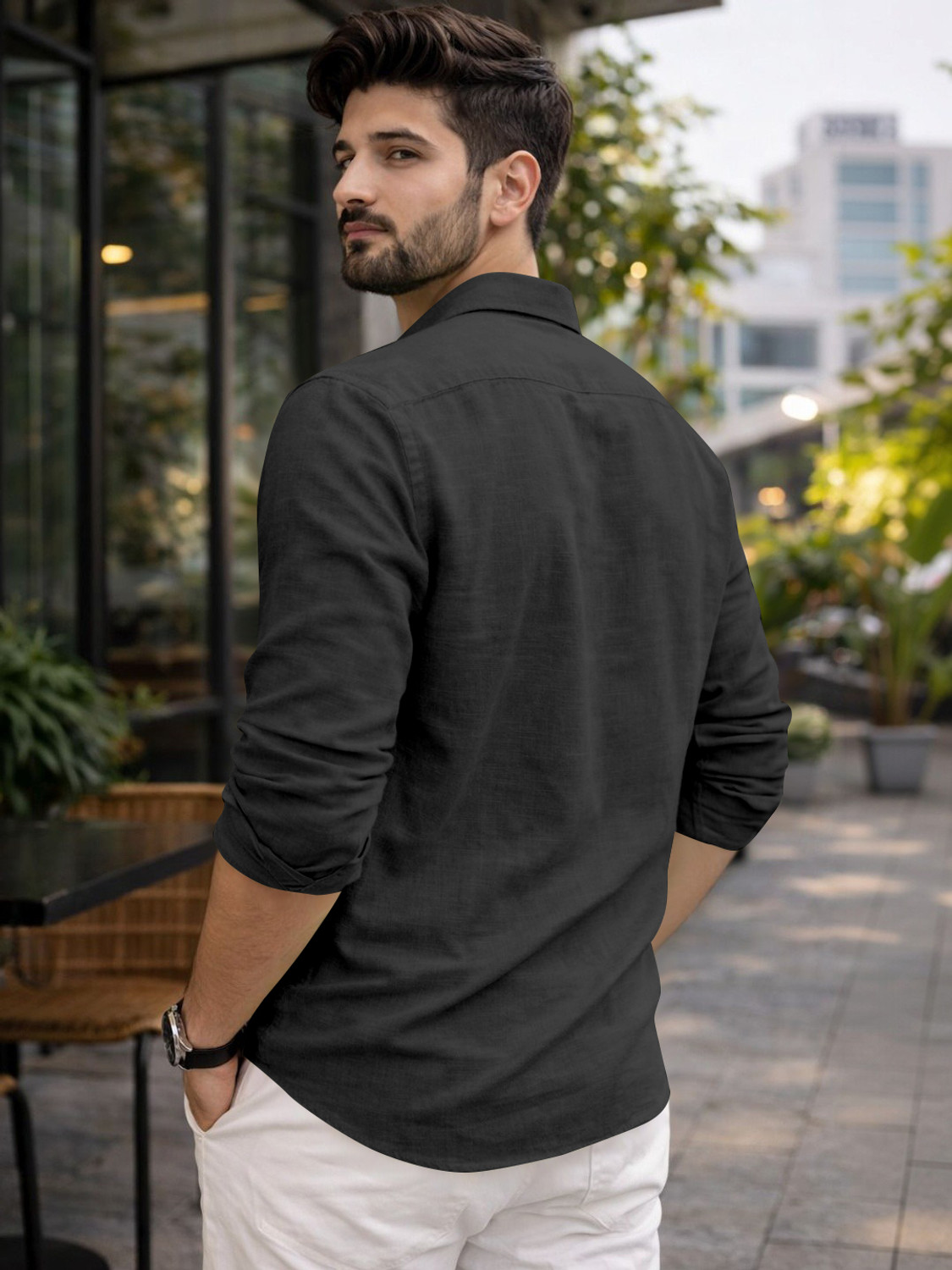 Image of Mameru Men Regular Fit Solid Cut Away Collar Casual Shirt