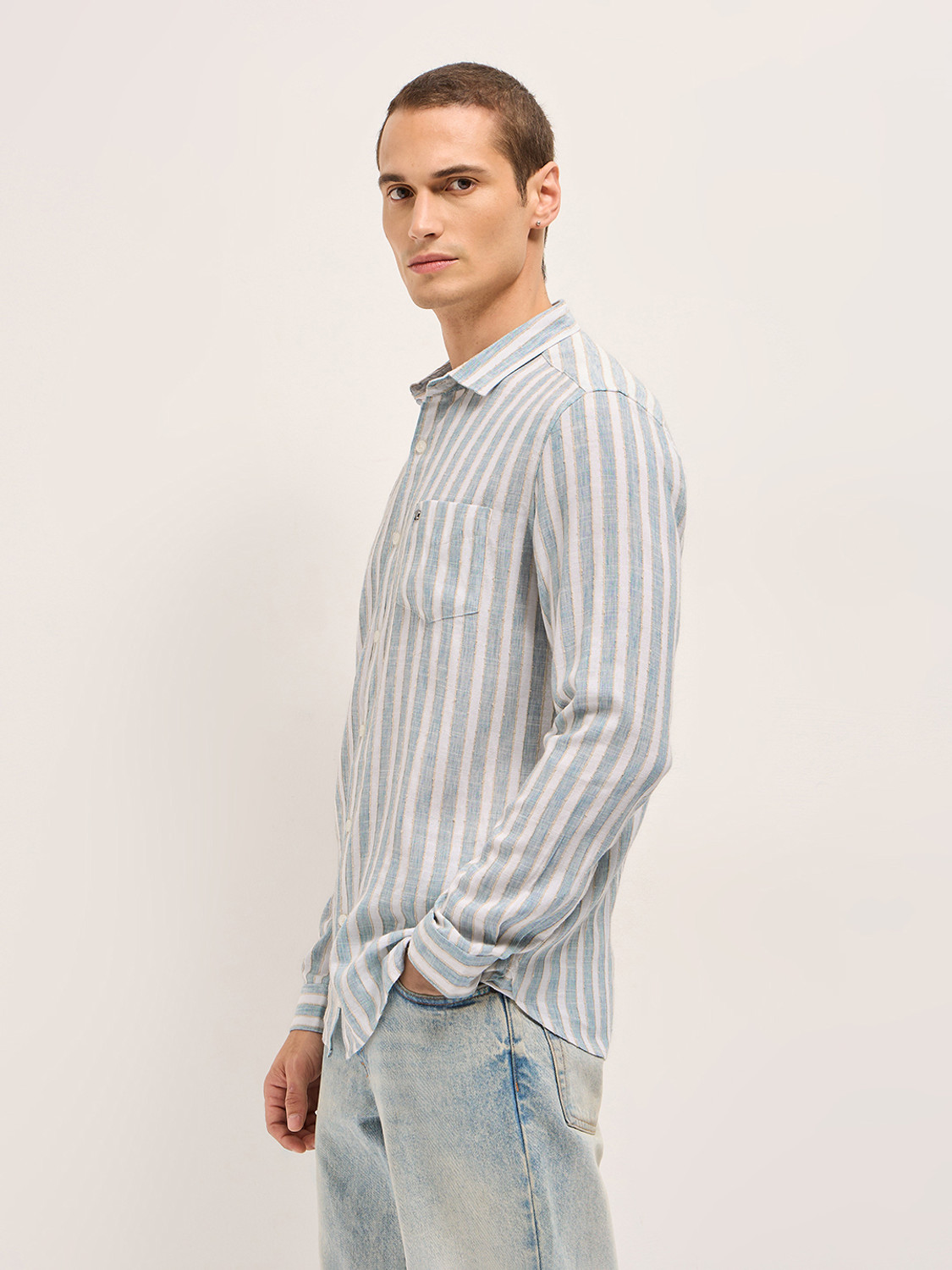 Image of THE BEAR HOUSE Men Striped Casual Blue Shirt