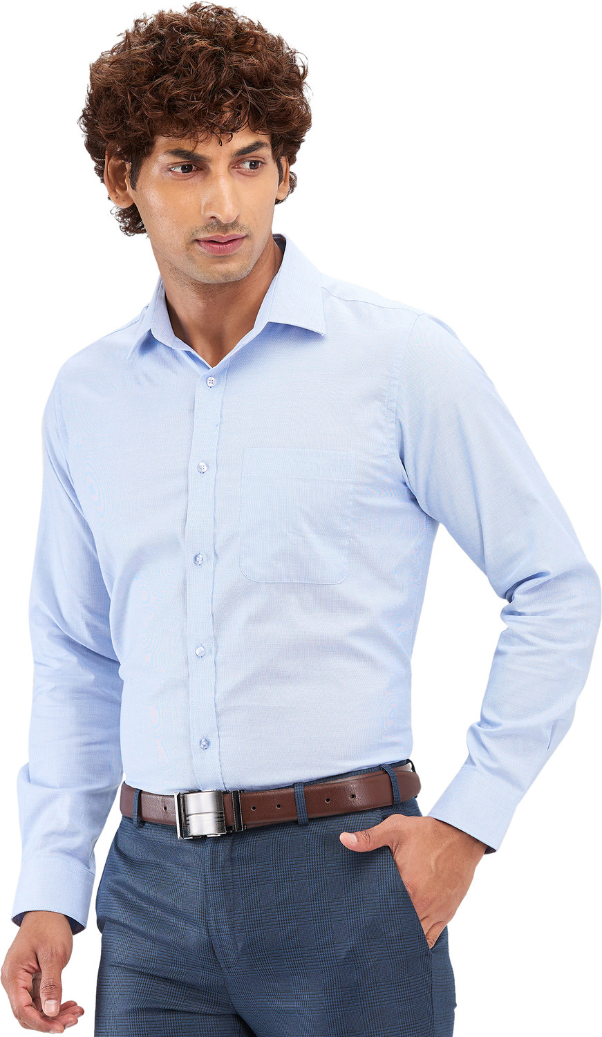 Image of Raymond Men Self Design Formal Blue Shirt