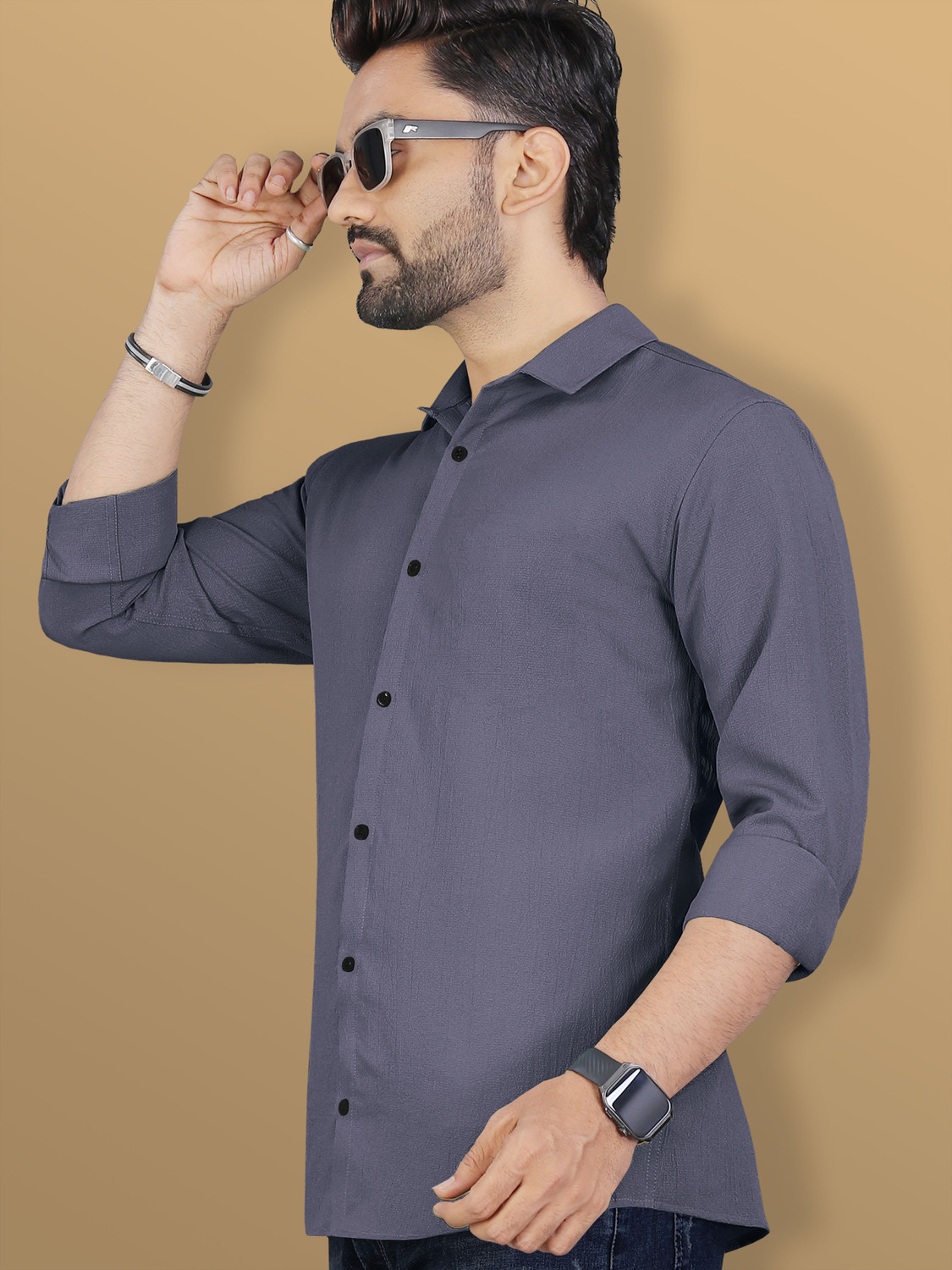 Image of VeBNoR Men Solid Casual Grey Shirt