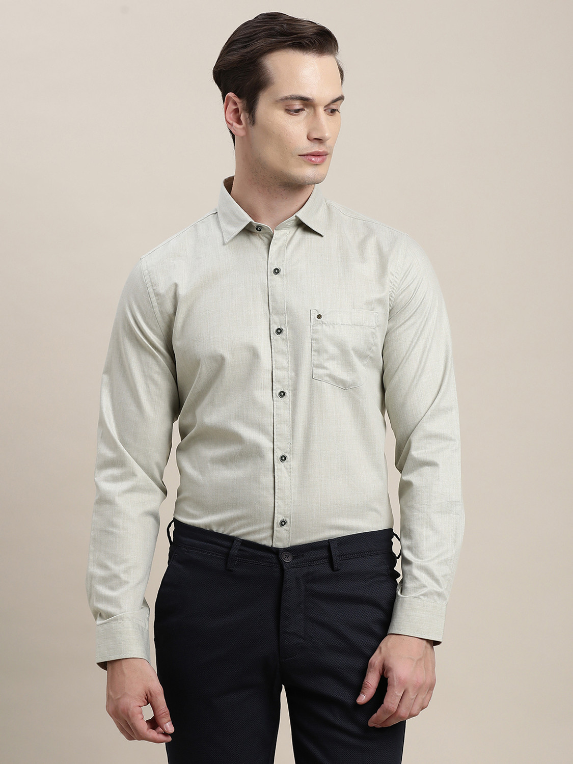 Image of TURTLE Men Solid Casual Grey Shirt