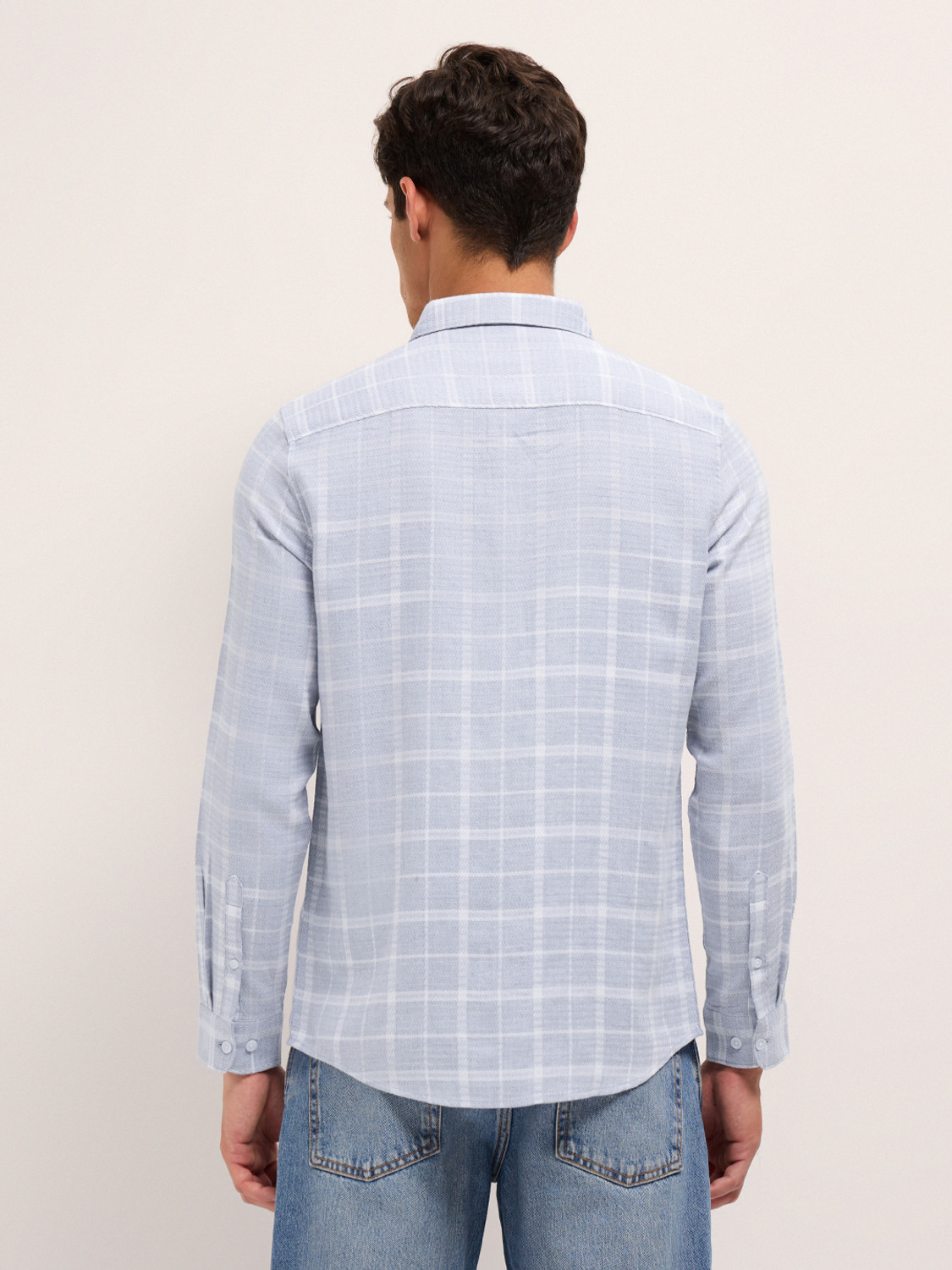 Image of THE BEAR HOUSE Men Checkered Casual Blue Shirt