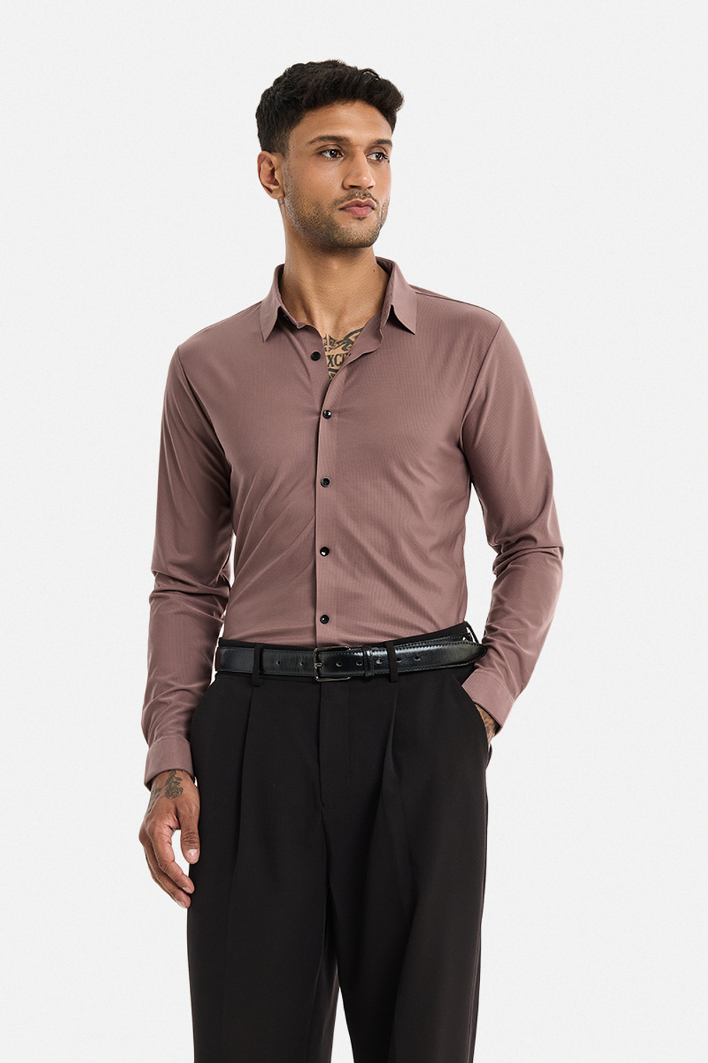 Image of Snitch Men Slim Fit Solid Spread Collar Casual Shirt