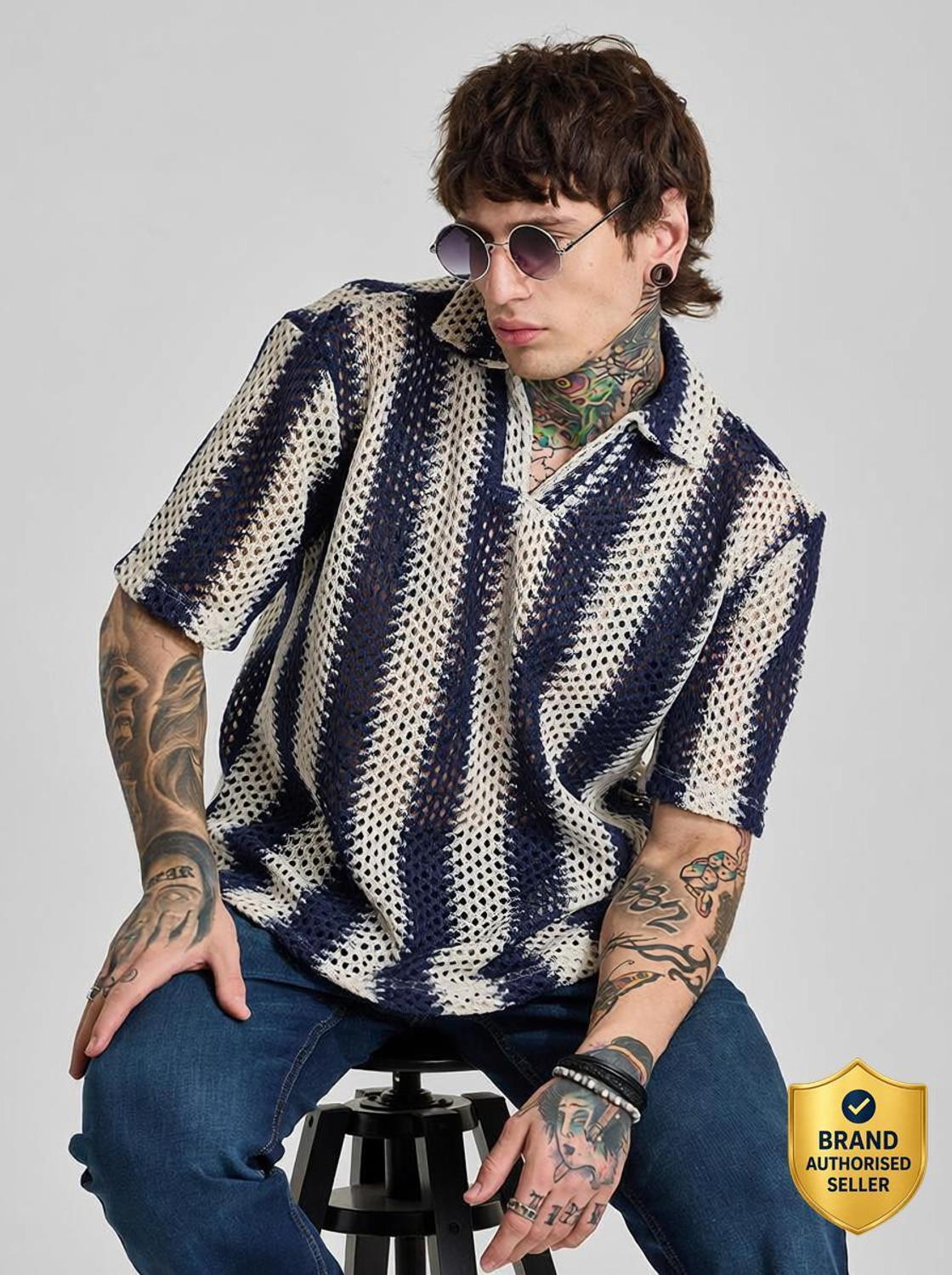 Image of Snitch Men Striped Casual Blue Shirt