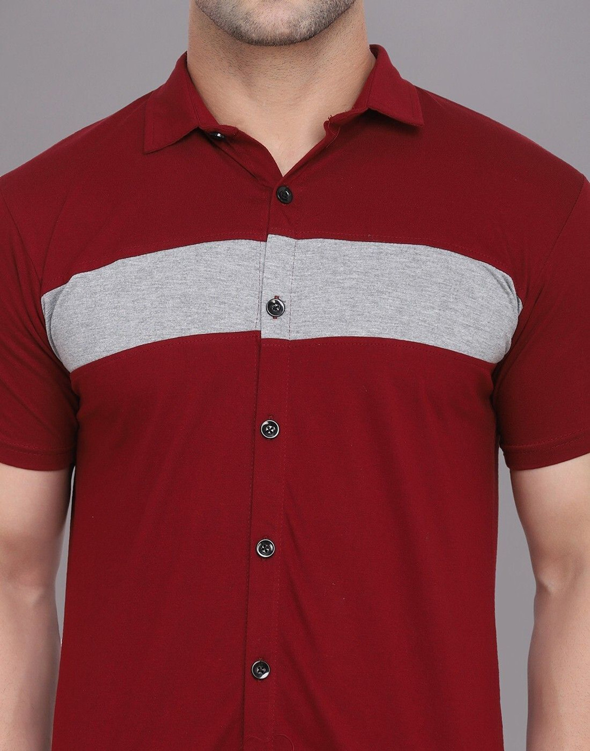 Image of GEUM Men Solid Casual Maroon Shirt