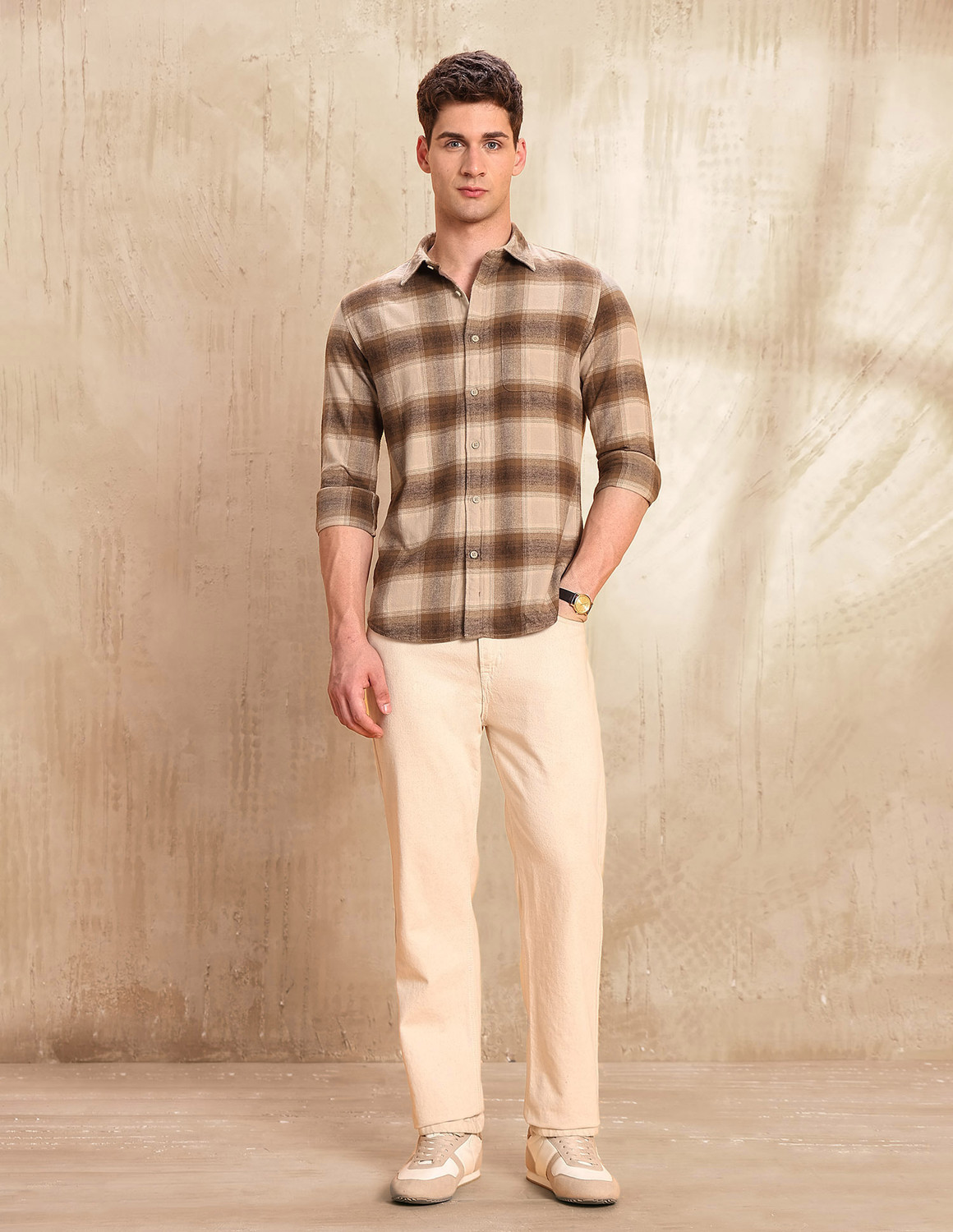 Image of U.S. Polo Assn. Denim Co. Men Checkered Casual Brown Shirt