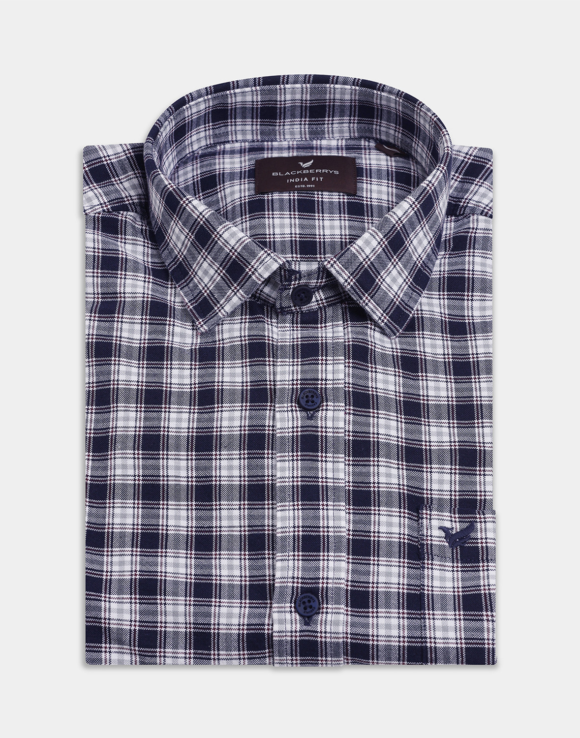 Image of Blackberrys Men Checkered Casual Dark Blue Shirt
