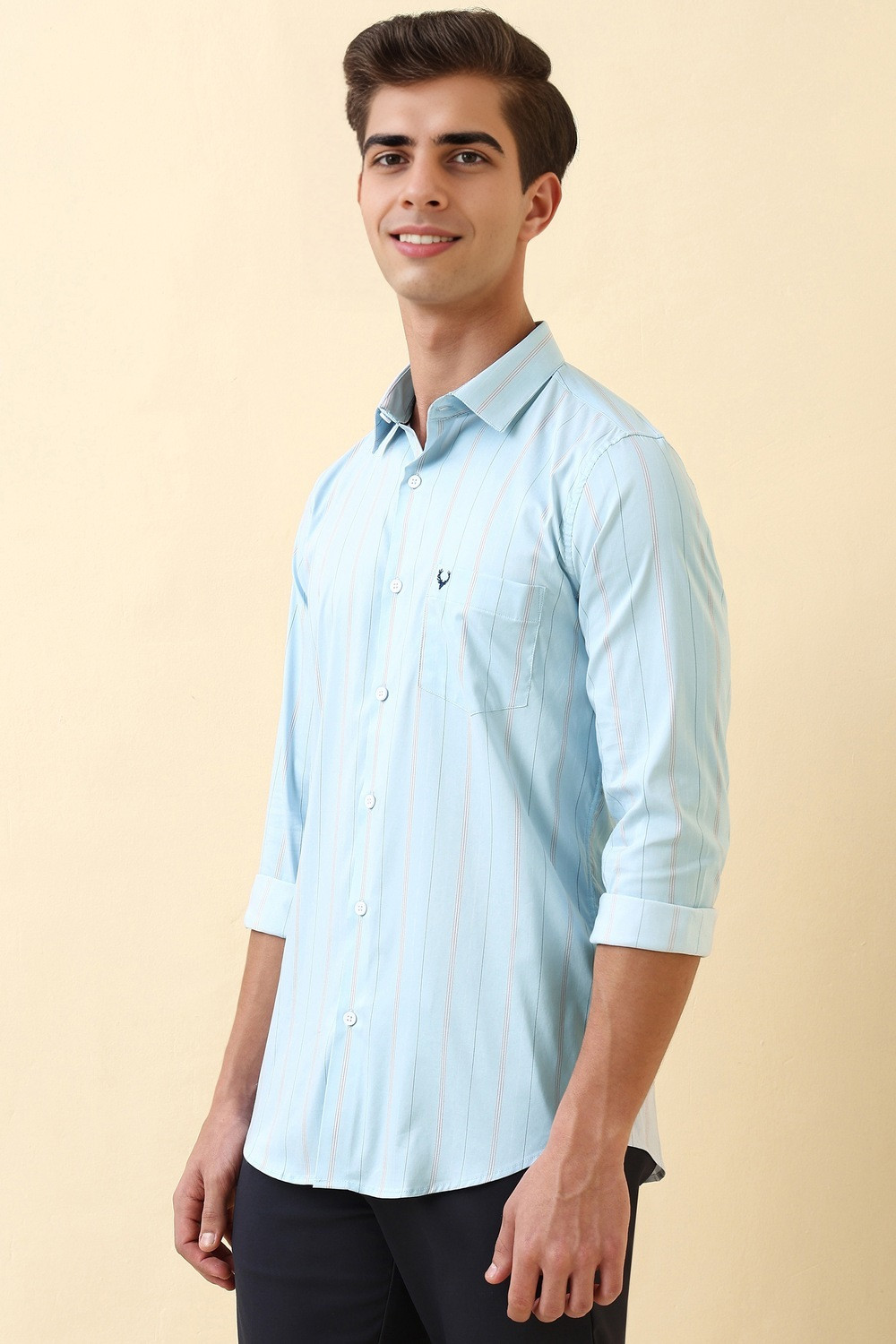 Image of Allen Solly Men Striped Casual Light Blue Shirt