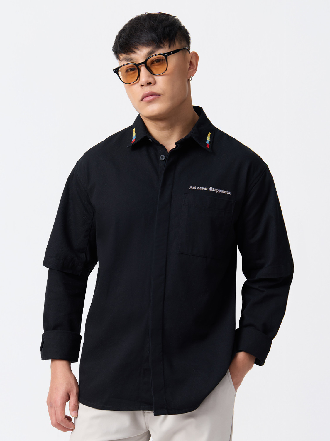 Image of The Souled Store Men Embroidered Casual Black Shirt