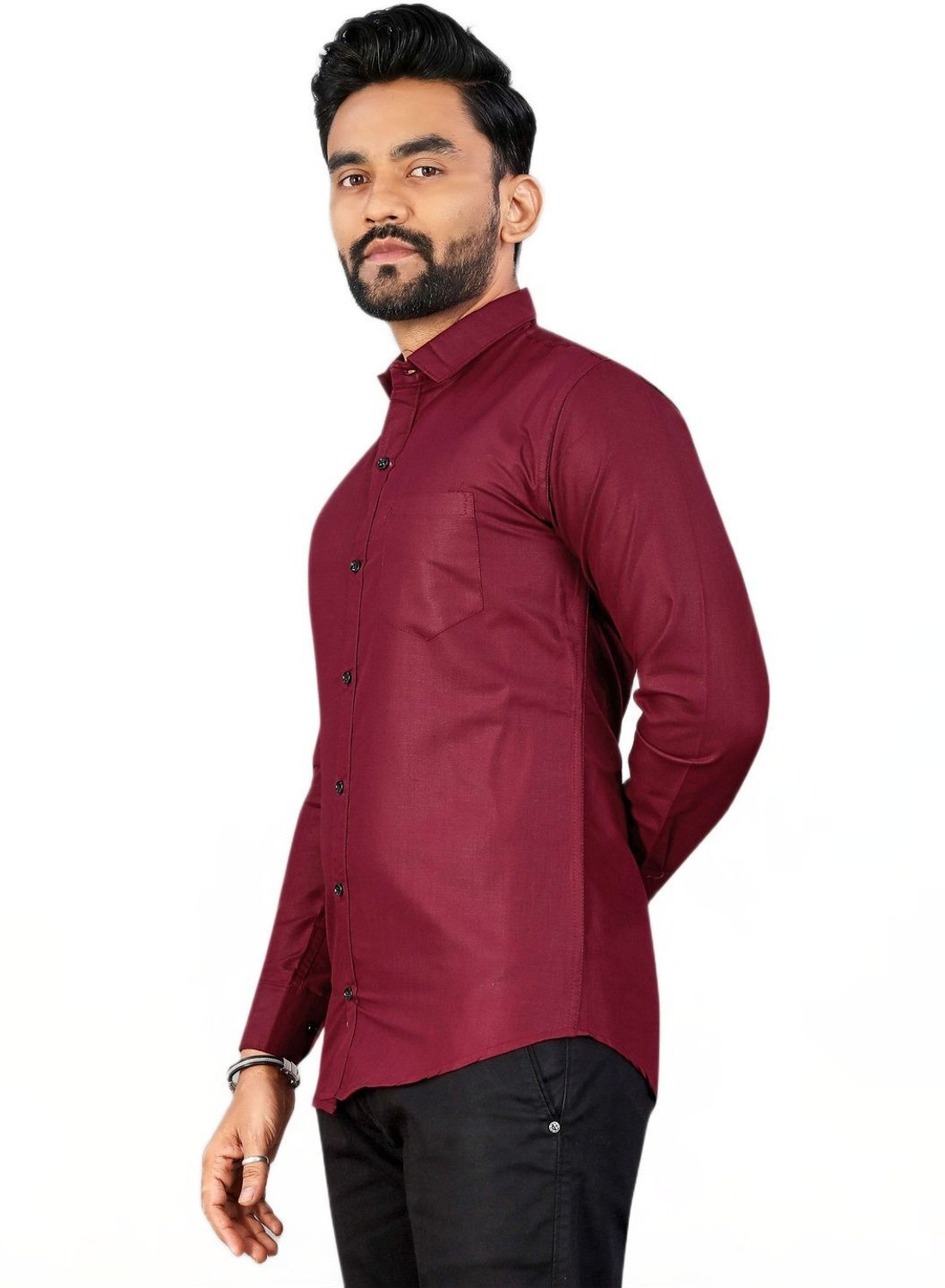 Image of Mast & Harbour Men Solid Casual Maroon Shirt