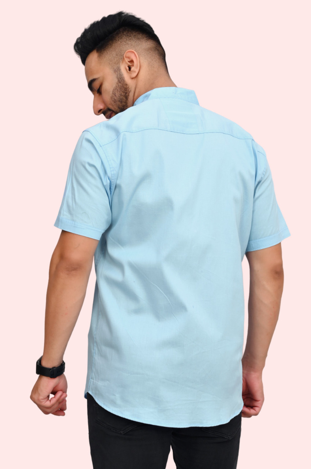 Image of SHIRTZONE Men Solid Casual Light Blue Shirt