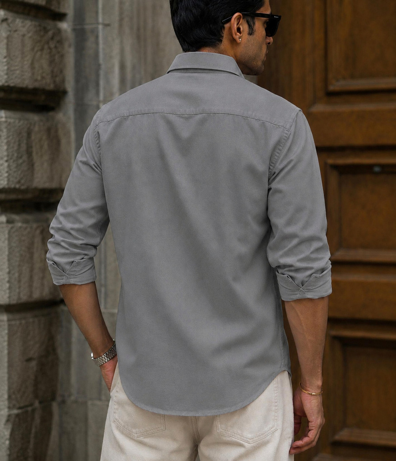 Image of Holdio Men Solid Casual Grey Shirt