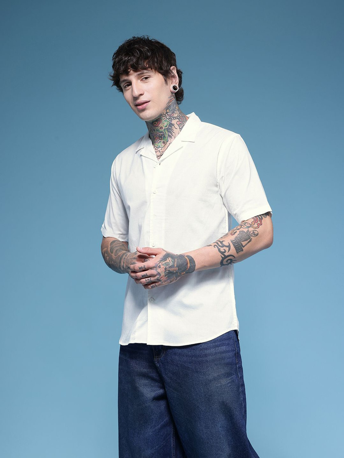 Image of HERE&NOW Men Solid Casual White Shirt