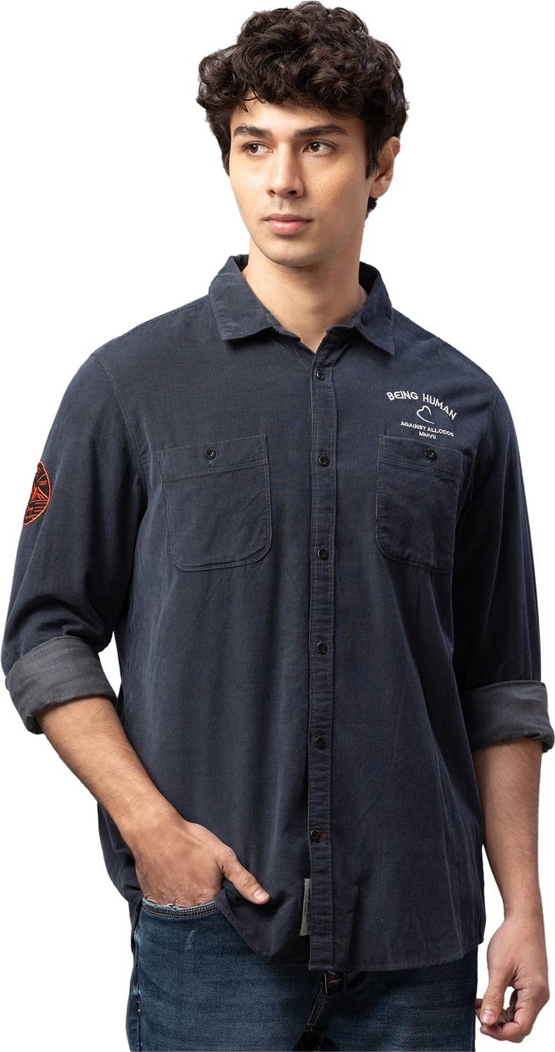 BEING HUMAN Men Solid Casual Grey Shirt