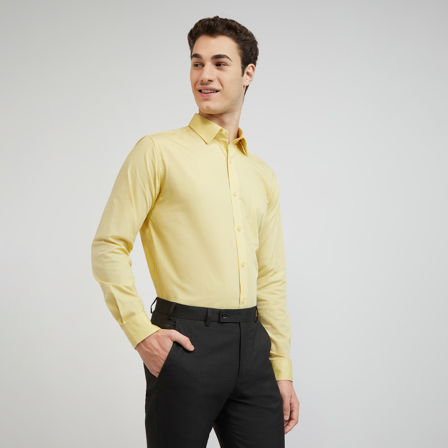 Image of Raymond Men Solid Formal Yellow Shirt