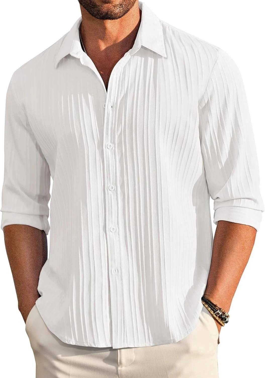 VRLOOKS Men Regular Fit Self Design Spread Collar Casual Shirt