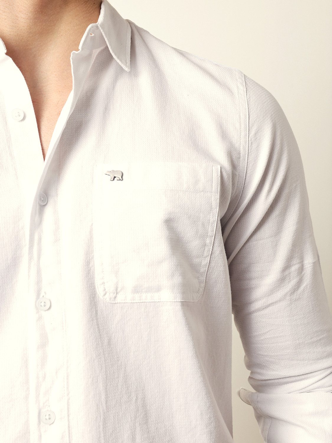 Image of THE BEAR HOUSE Men Solid Casual White Shirt