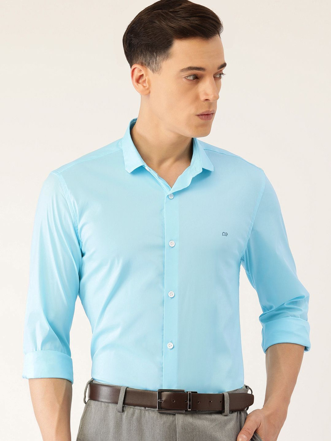 Image of PETER ENGLAND Men Solid Casual Blue Shirt
