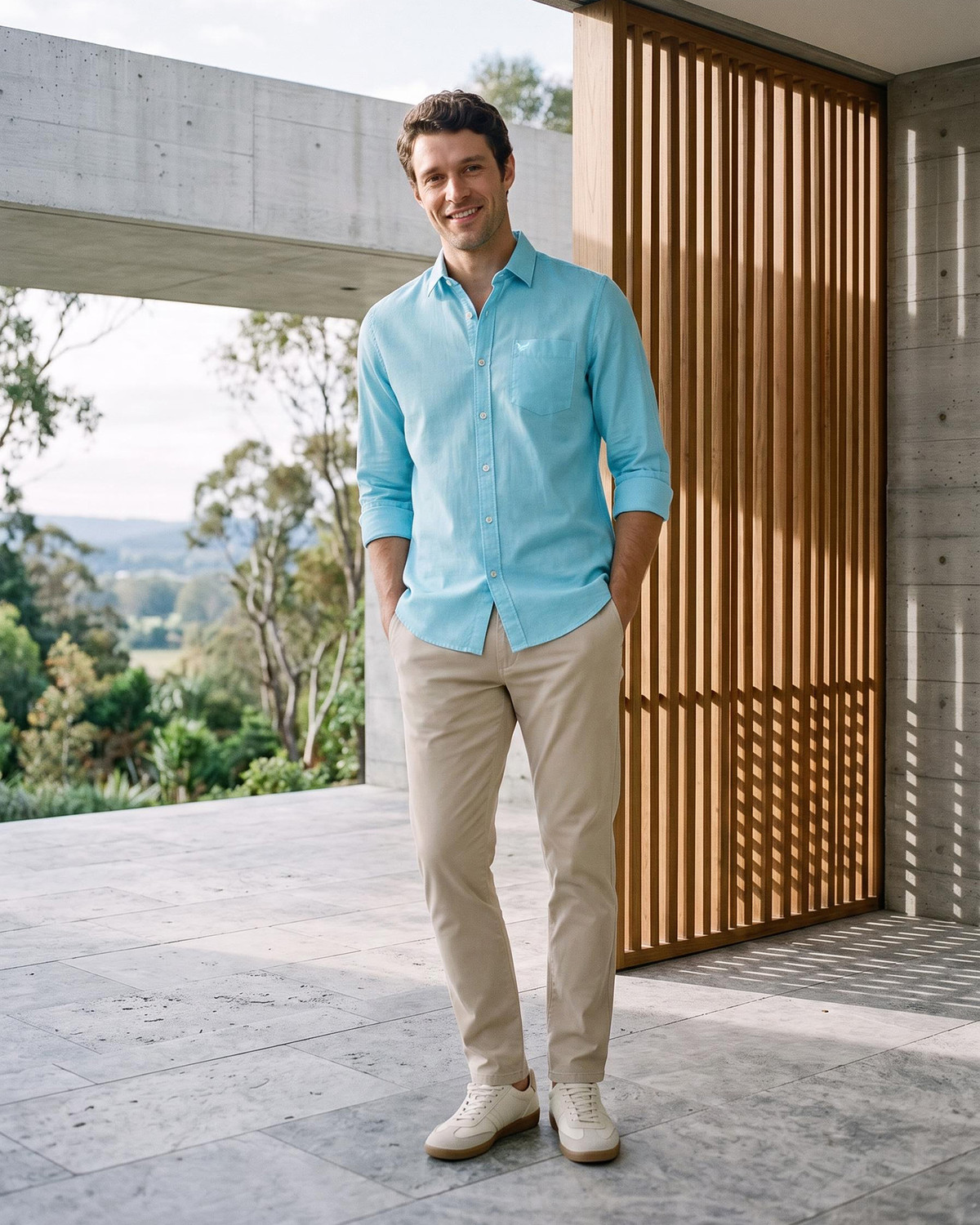 Image of Blackberrys Men Self Design Casual Light Blue Shirt