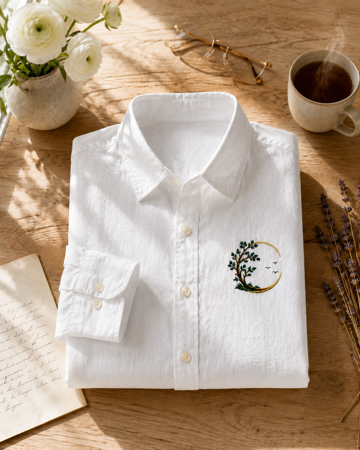 Image of GLANZY Men Regular Fit Embroidered Spread Collar Casual Shirt