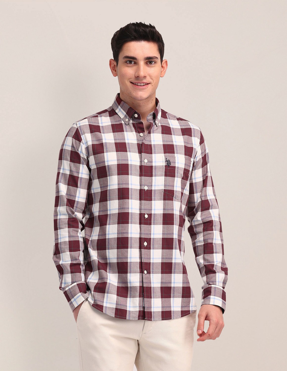 Image of U.S. POLO ASSN. Men Checkered Casual White Shirt