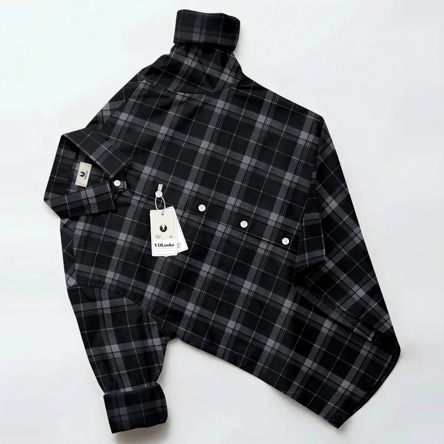 vdlooks Men Checkered Black, Grey Shirt - Image 1