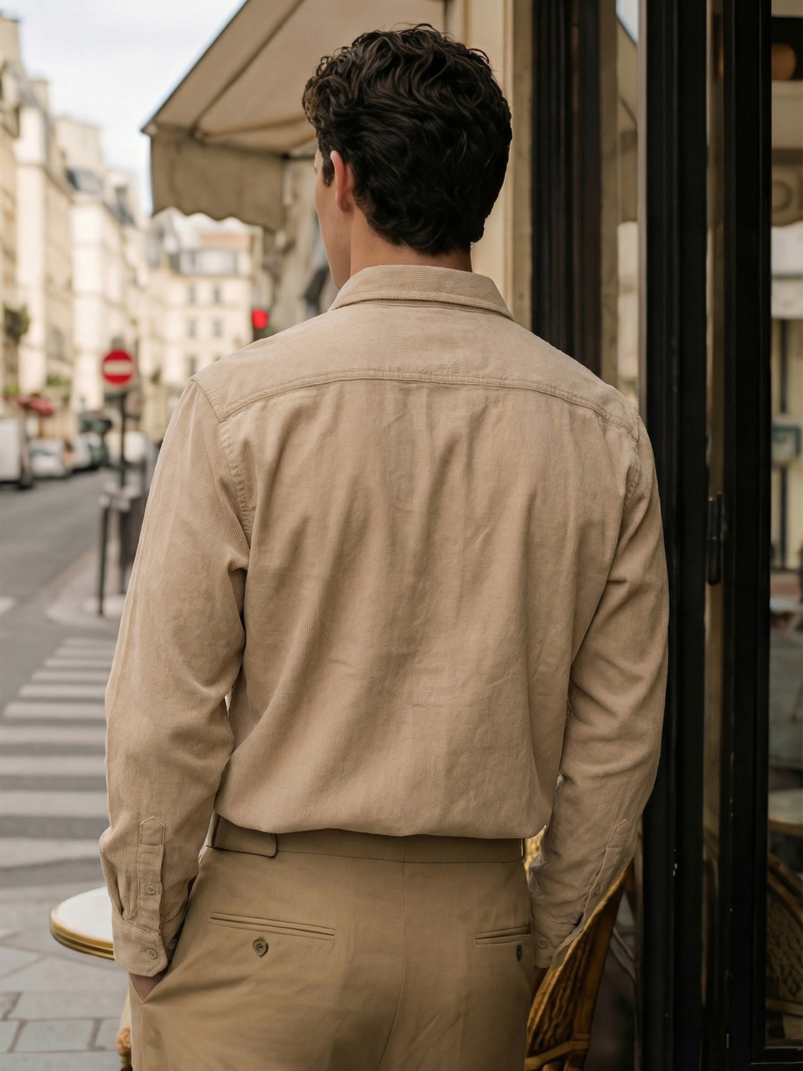 Image of LOCOMOTIVE Men Self Design Casual Beige Shirt