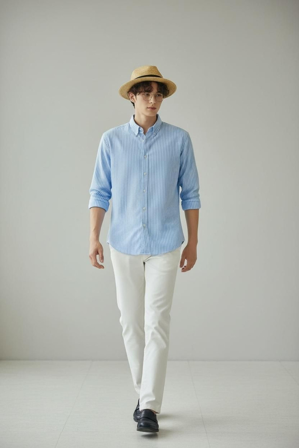 Image of RODEIZ Men Striped Casual Blue, White Shirt