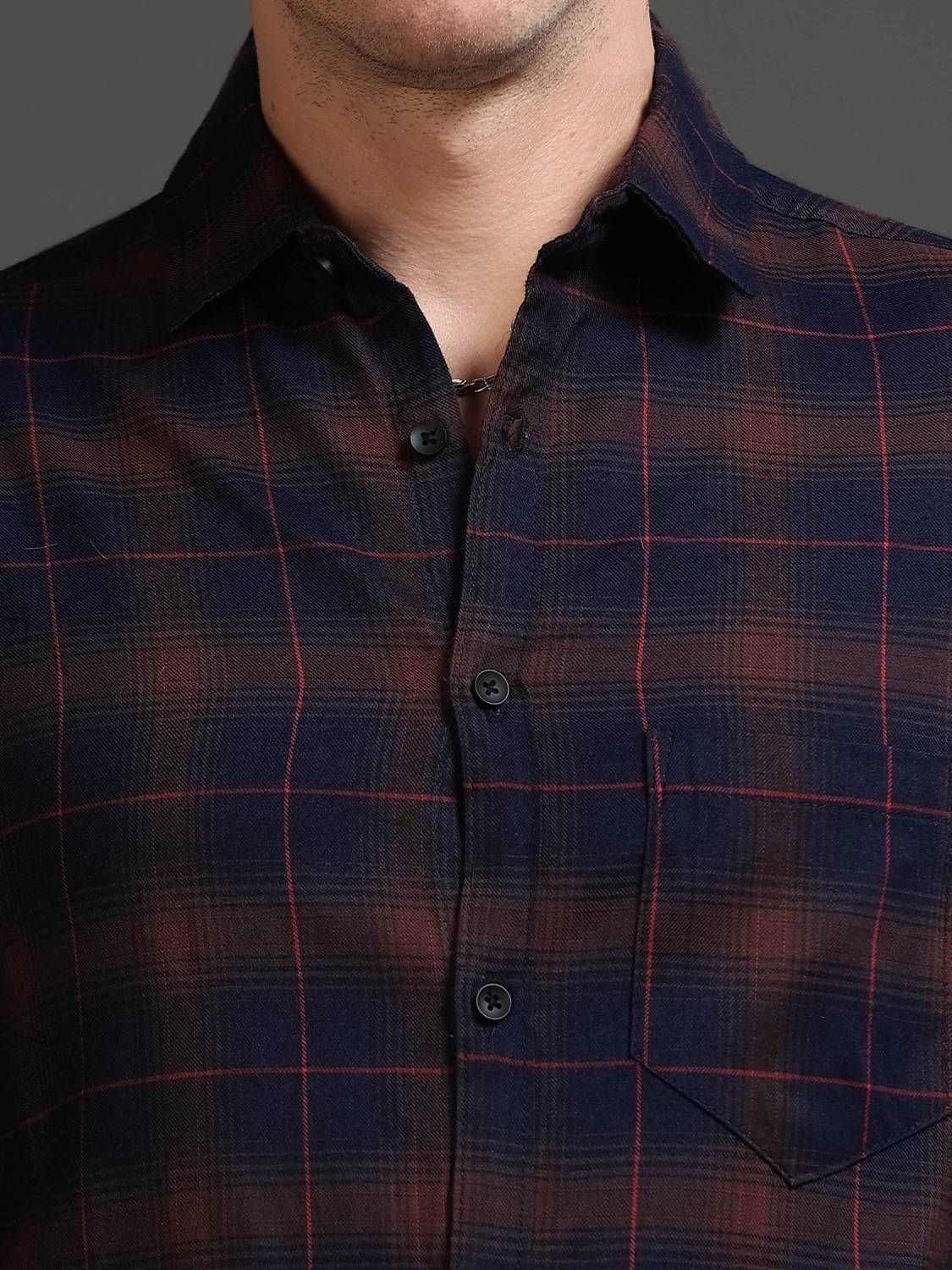 tallwalker Men Checkered Casual Brown, Blue Shirt - Image 4