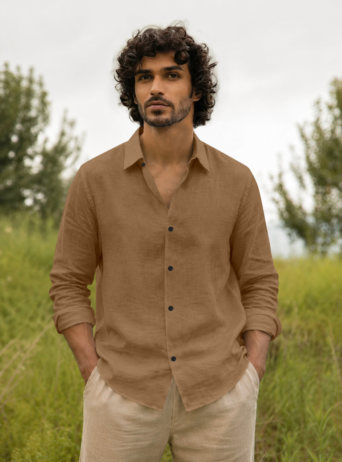 Image of javier Men Solid Casual Brown Shirt