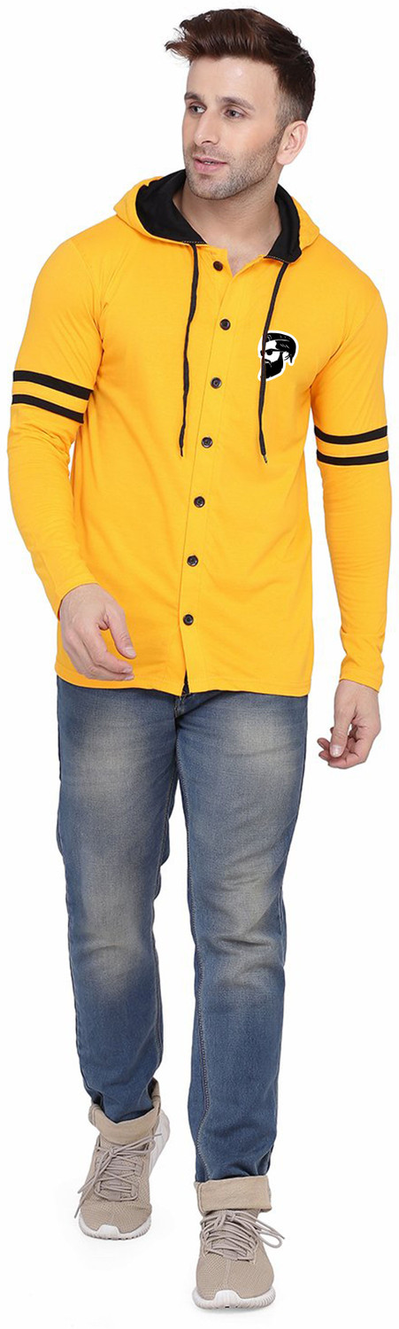 Image of Lawful Casual Men Solid Casual Yellow Shirt