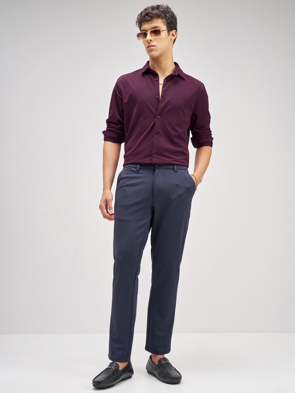 Image of HIGHLANDER Men Solid Casual Maroon Shirt